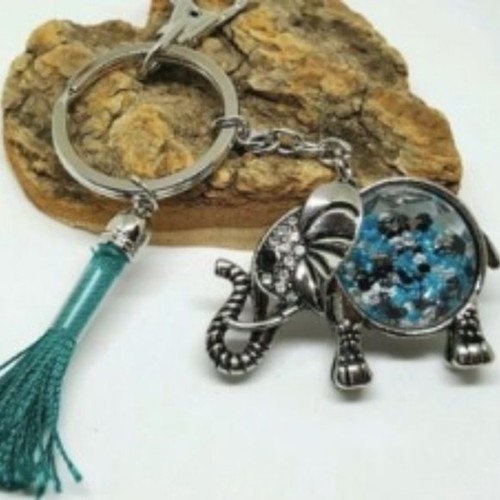 Silver Elephant Key Chain Purse Handbag Charm aqua blue 5" NWT - Picture 3 of 5
