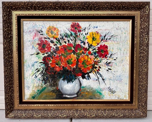 Mid Century Framed Signed Impressionist Still Life Floral Bouquet Oil Painting - 第 1/19 張圖片