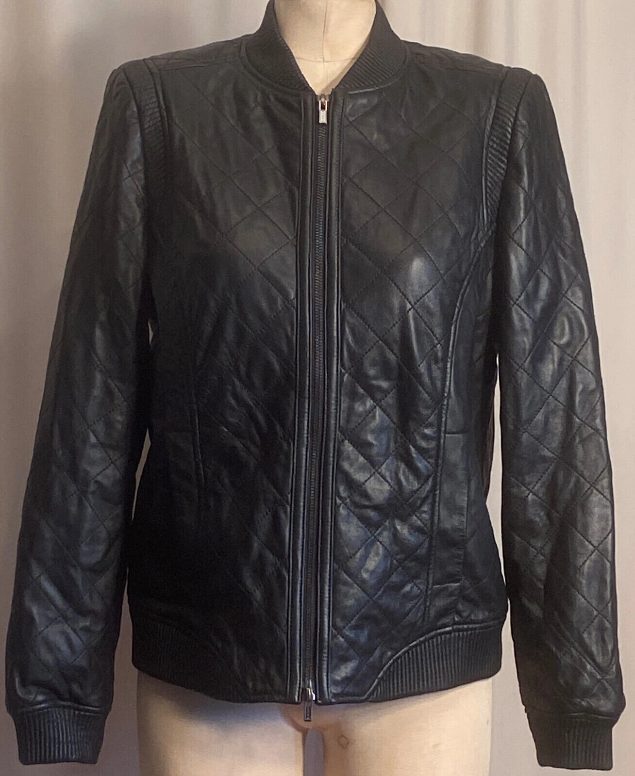 New TRUTH and PRIDE Quilted Genuine Leather Bomber Moto Jacket Coat Black M (px
