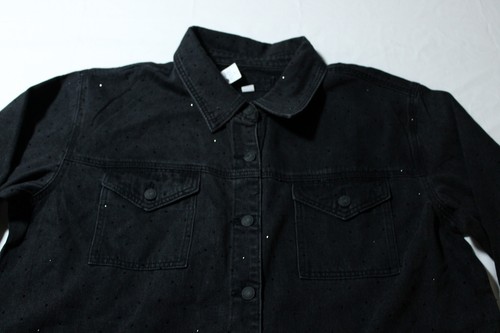 Maurices Women's Sparkle Rhinestone Denim Shacket BL1 Black Size 2XL NWT - Picture 2 of 3