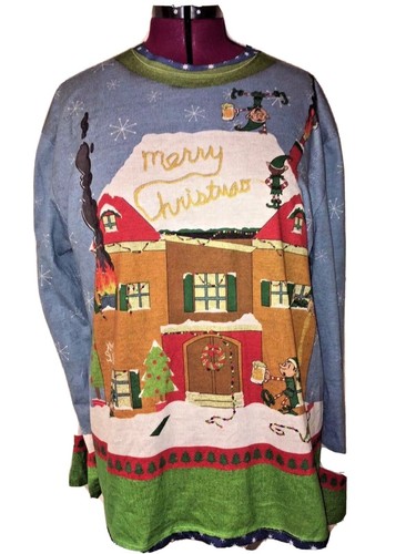 Christmas Elves XL Shirt Holiday Elf Gone Wild Printed Faux Realistic Brand - Picture 1 of 12