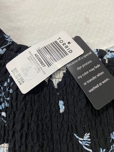 Torrid Baby Doll Floral Black/Blue Long Sleeve Sheer Gathered Detail Size 2 - Picture 2 of 9