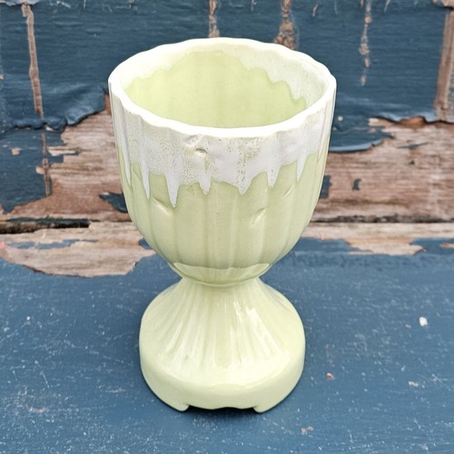 Vintage American Bisque USA Keramik Apfelgrün Weiß Tropf 7" Hot Mess Vase - Bild 11 von 14
