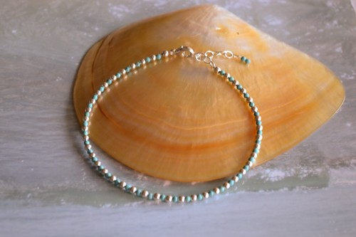 3mm Turquoise and 3mm Sterling Silver Bead Ankle Bracelet 9 to 11 Inches - Picture 8 of 12