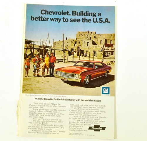 Anuncio impreso de auto Chevrolet Chevelle Malibu genuino original vintage 1972 C867 - Imagen 1 de 3
