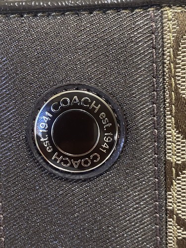 COACH SIGNATURE Brown Canvas STRIPE TABLET IPAD CROSSBODY BAG - Picture 6 of 14