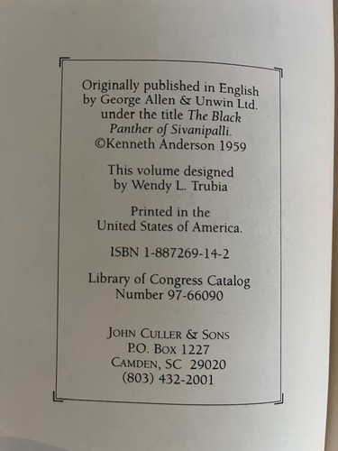 The Black Panther of Sivanipalli By Kenneth Anderson HC DJ Rare Cover - Picture 2 of 2