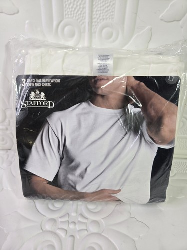 Vintage Stafford Mens Heavyweight 3 Pack Crew Neck Short Sleeve Shirts White LT  - Picture 10 of 10
