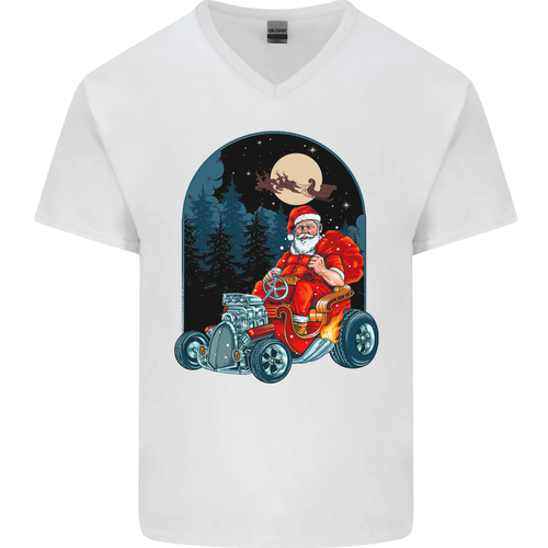 Hot Rod Santa Clause Hotrod Christmas Mens V-Neck Cotton T-Shirt - Picture 22 of 43