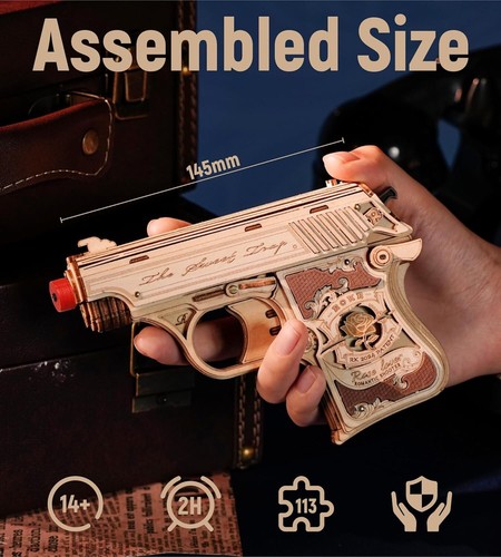ROKR 3D DIY Wooden Puzzle Pistol Mechanical Gun Model Toy for Boy Teen Xmas Gift - Picture 3 of 8