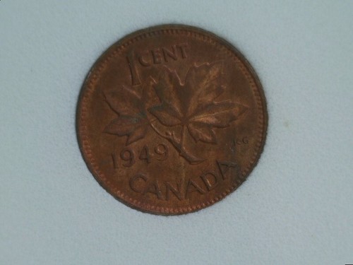1949 Canada Small Cent Penny Uncirculated Red Brown Doubled Leaves - Picture 2 of 2