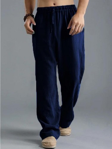 Pantalones harén holgados cintura elástica verano pierna ancha lino algodón para hombre - Imagen 21 de 30