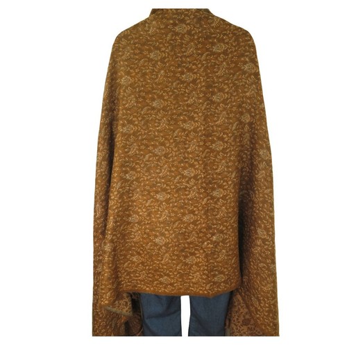 Throw/Shawl | Yak + Sheep Wool Blend | Nepal |Handmade | Paisley Design| Khaki - Picture 3 of 5