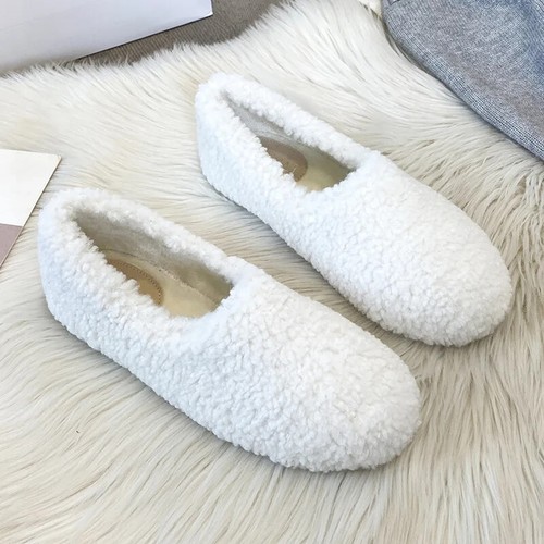 Damen Kunstfell Schuhe Halbschuhe Flats Gommino Runde Spitze Freizeit Slipper Mode - Bild 2 von 28