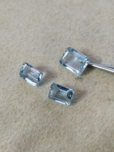 7x5 and 8x6 mm Natural Emerald Cut Aquamarine 3 Piece Set Loose Gemstones u870 - Picture 3 of 8