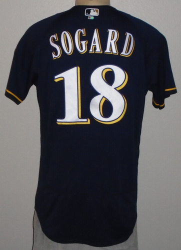 Eric Sogard #18 Milwaukee Brewers 2017 Majestic Sewn Game Used Jersey Size 44