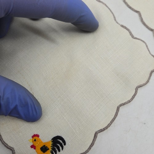 Vintage Cocktail Napkins Rooster Hand Embroidered Scalloped Edges 5 1/2" - Picture 9 of 11