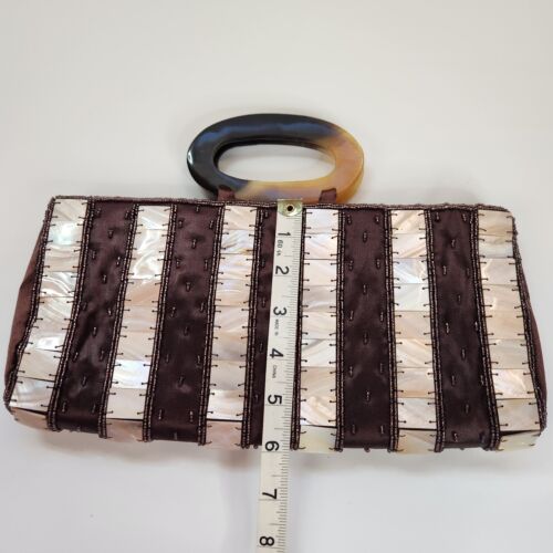 Mad Bags Beaded Mother of Pearl & Natural Horn Handles Purse, Bag Clutch - Picture 13 of 14