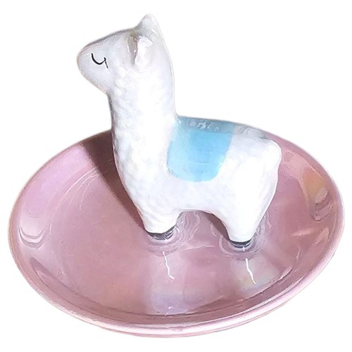PINK Shade Llama Ceramic Jewell Key Ring Dish Holder Trinket Plate Home Decor UK