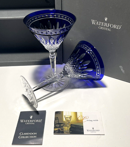 2 WATERFORD CRYSTAL CLARENDON MARTINI GLASSES COBALT BLUE ~ IN ORIGINAL BOX - Picture 3 of 7