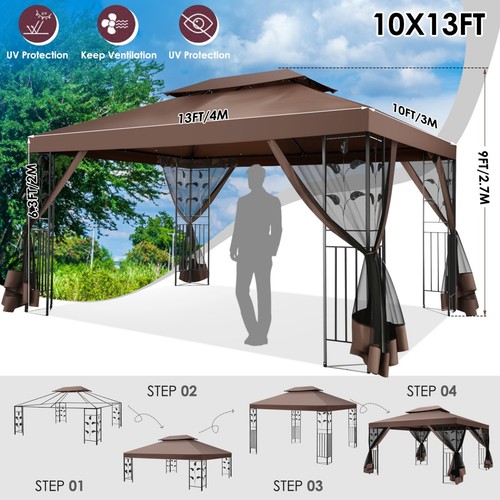 10'x13' Outdoor Instant Patio Canopy Tent 2 Tiered Gazebo with Mosquito Netting - Picture 12 of 36