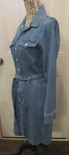 Abito Camicia Velluto Cuore Sahara Blu Denim Bottoni Cintura Anteriore Nuovo con etichette Taglia M - Foto 5 di 13