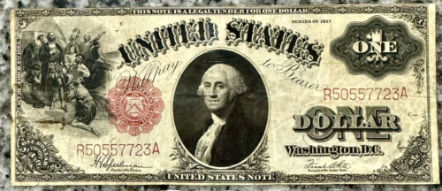 1917 $1 Legal Tender Note Fr-37 Sawhorse Large Size, Cherry Red Seal - Picture 13 of 24