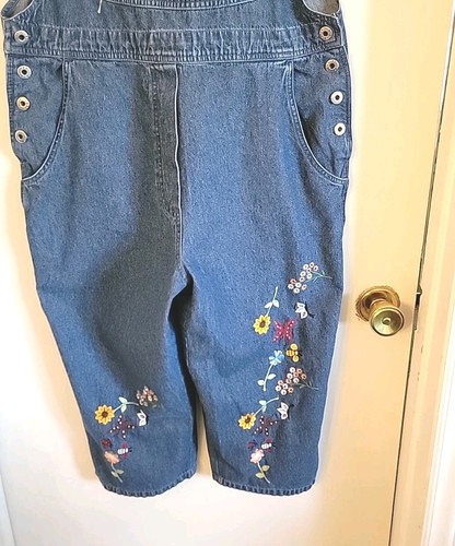 Salopette Agapo vintage taglia M cropped ricamata fiori farfalla tasche a bavaglino Y2K - Foto 2 di 14