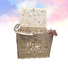  1PC Wedding Party Box Hollow-out Letter Case Wooden Carved Check-in Box Rustic