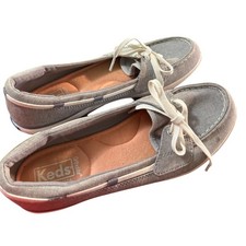 Keds Glimmer Ortholite Moc Toe Boat Shoes, Chambray Gray White, Women's Size 8