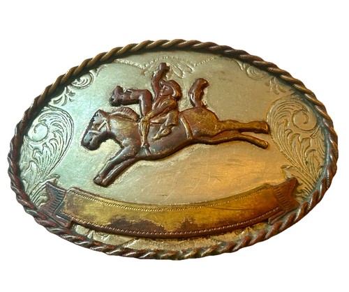 Bronc Riding Cowboy Gürtelschnalle Deutsch Silber Rodeo Trophäe Vintage 60er 70er