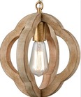 SAMTEEN Farmhouse Wooden Pendant Light Fixture Rustic Brown Kitchen Foyer NIB