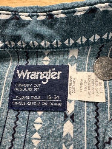 Vintage Wrangler Brushpopper Pearl Snap 16-34 L Cowboy Western 90s Aztec Stripe - Picture 4 of 7