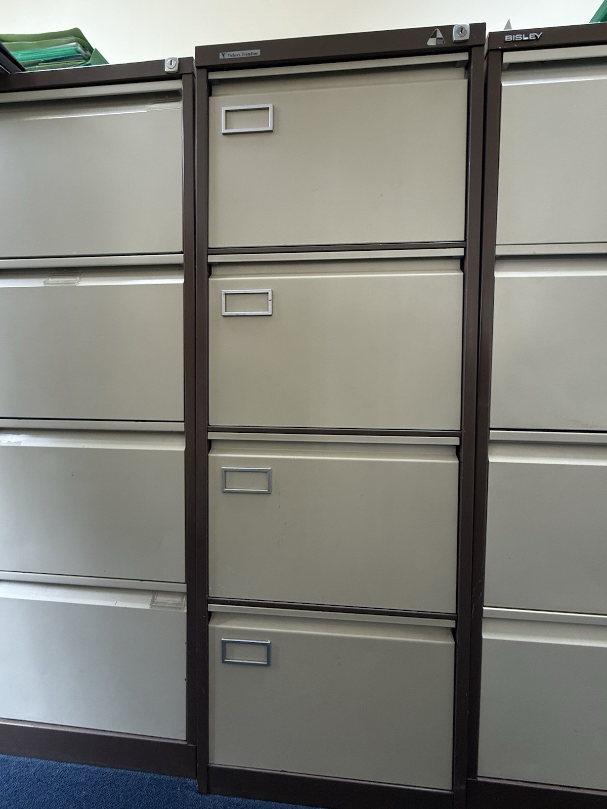 4X Bisley or Vickers Trimline 4-Drawer Metal Filing Cabinet all Lockable w Key