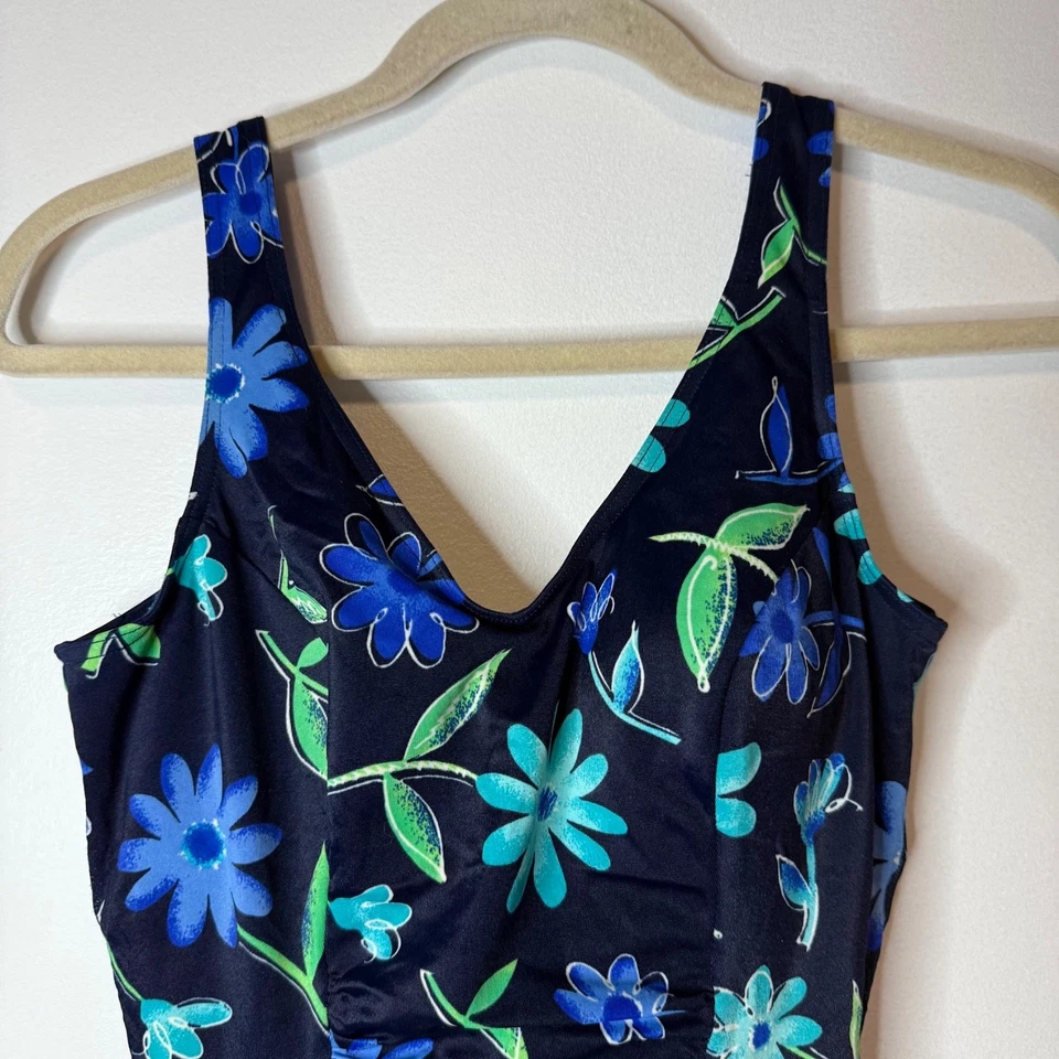 Traje de baño de una pieza Baltex Maillot años 90 de colección floral azul verde talla 14 C/D Foto 2 de 4