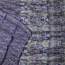 Namaste Vintage Blue Sarees 100% Pure Silk Printed Indian Sari 5YD Craft Fabric