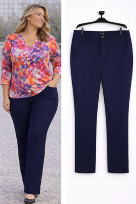 Susan Graver Regular Stretch Twill Mini Boot Cut Pants Size 26W Saphire Blue
