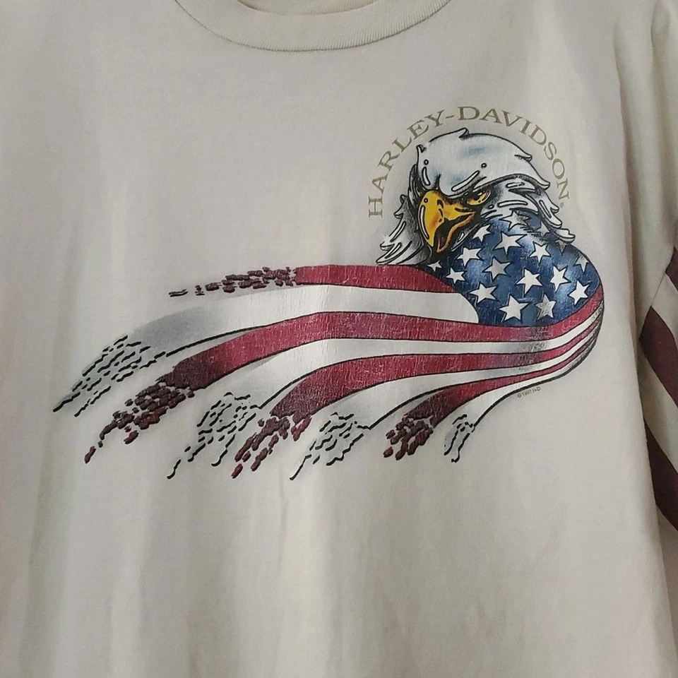复古 1997 年美国国旗袖 Harley Davidson Myrtle Beach 单针 T 恤 — 第 2/4 张图片