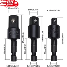 3Pcs 1/4" 3/8" 1/2" Bits 360° Swivel Impact Grade Socket Adapter Extension Set