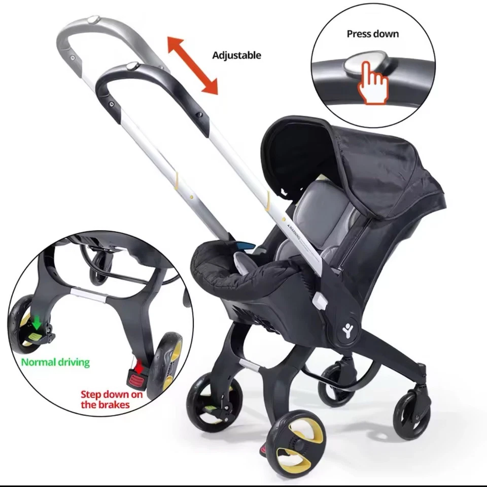 Foldable Baby Stroller w/ Adjustable Handle & Sunshade Metal Frame - Image 3 of 4