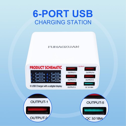 USB Charging Station for Multiple Devices, 40w 6-Ports USB Charger Station, 5... - Picture 2 of 6