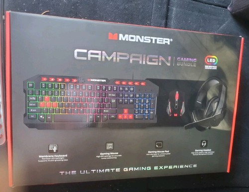Monster Campaign GAMING 4 Piece BUNDLE Keyboard Mouse Headset - Picture 1 of 3