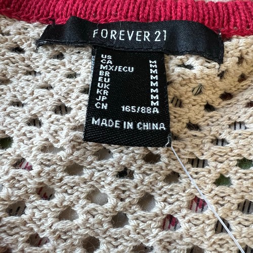 Forever 21 Patch Crochet Cropped Sweater tan /red long sleeve size M 76 cherry - Picture 5 of 15