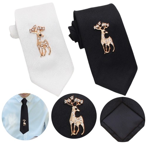 Men s Polyester Neck Tie with Rhinestones Deer Wedding Business Necktie Gift - Picture 6 of 10