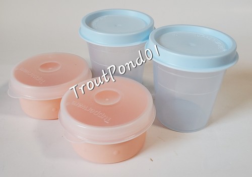 TUPPERWARE Midgets Smidgets Set of 4 Mini Bowls Peach Pastel Blue w/ Lids Seals - Picture 5 of 5