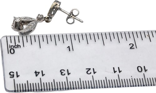 Vintage Antique 14k White Gold 0.45CT VS Round Cut Diamond Dangle Earrings - Picture 3 of 4