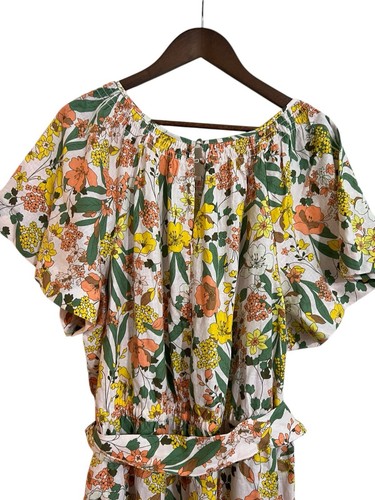 NWT Lane Bryant Floral Linen Blend Jumpsuit Sz 22 Flutter Sleeve Wide Leg $109 - Picture 4 of 11