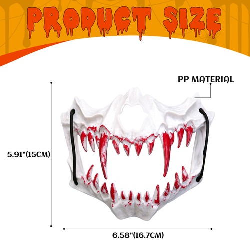 Halloween Skull Bloody Fang Half-Face Mask Scary Cosplay Festival Party Costume - Picture 3 of 16