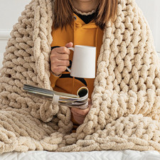 Chunky Knit Blanket Throw - 50"X60" 3.7 Lbs. - Soft Chenille Yarn Knitted Blanke