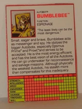 G2 TRANSFORMER AUTOBOT BUMBLEBEE TECH SPEC LOT # 1